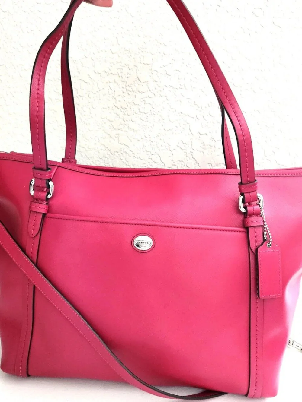 Coach Jordan Fushia Saffiano Leather Shoulder Bag Purse
